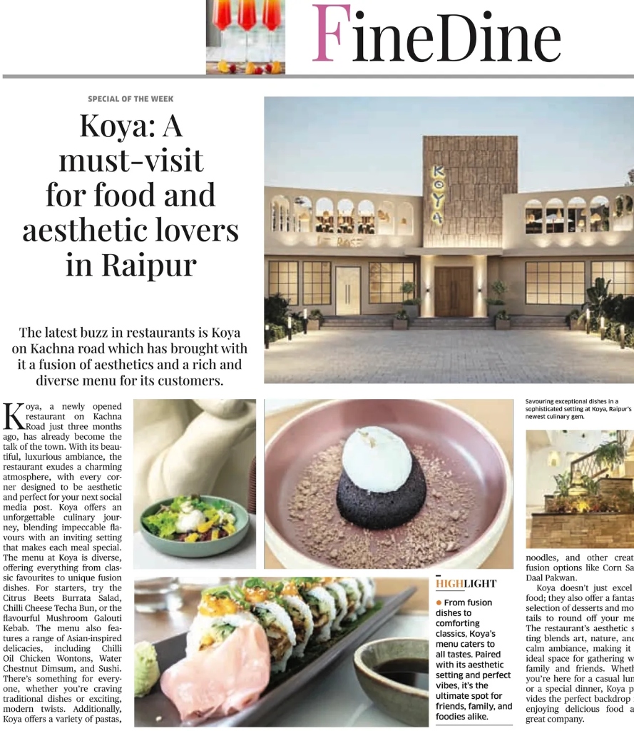 KOYA Raipur FineDine Press Clipping Scan